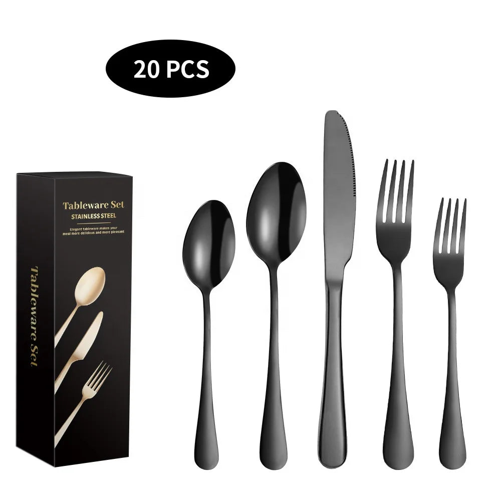 Dropshipping Wholesale 20 Pieces Modern Stainless Steel Flatware Set Metal Mirror Gold Cutlery Set 20pcs