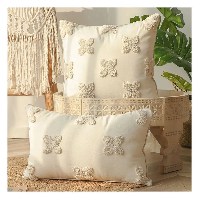 Customizable Boheme Style Square Tufted Cushion Cover Innermor Geometric Polyester Throw Pillow for Home Hotel Hospital Tassel