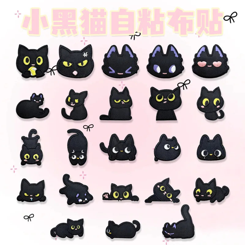 Cute  Self Sticker Embroidery Black Cat Patches for Decoration