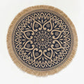 Unique Bohemian Style Round 38cm Custom Printed Jute Fabric Banquet Wedding Party Woven Placemats with Fringe Macrame