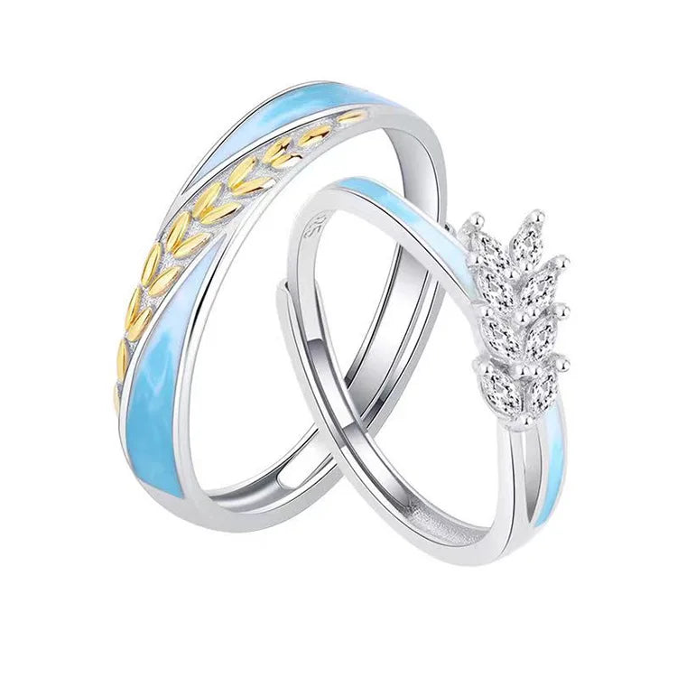 Romantic Design S925 Silver Plated Couple Ring for Wedding Jewelry Designer Wheat Ring Valentine's Day Gift Open Adjustable Ring