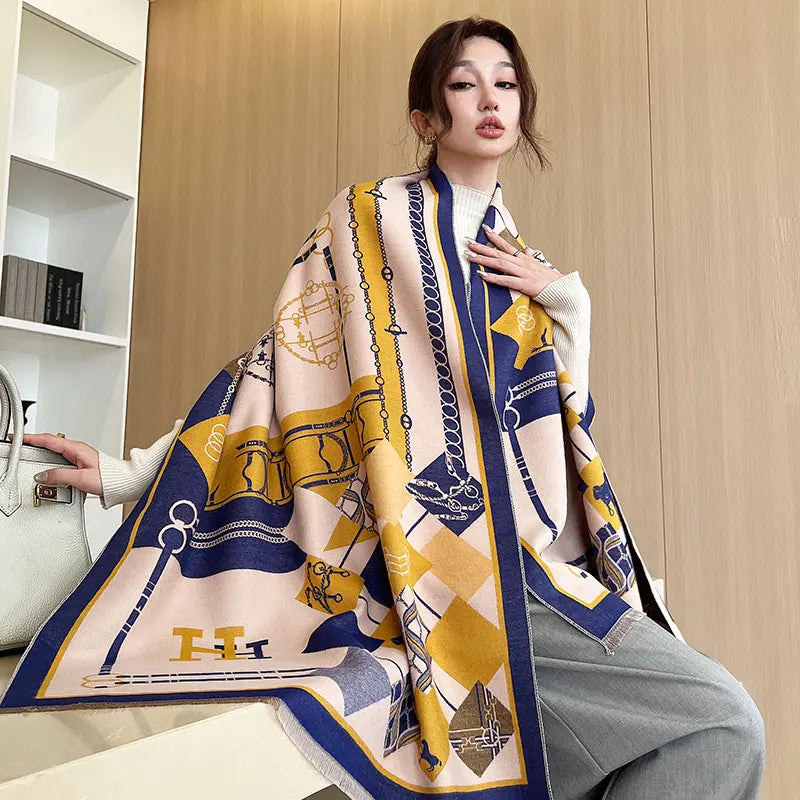 Luxury Female Double-Sided Shawl Foreign Style External Summer Air Conditioning Shawl for Autumn Winter Warm Traditional Shawls