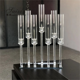 Wholesale Event Table Decorations Centerpieces Taper Candle Holders with Glass Tubes Wedding Crystal Tall 7 Arms Candelabra