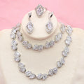 Luxury White Zircon Silver Color Bridal Jewelry Sets Includes Necklace Earrings Ring Bracelet with Gift Box for Wedding Parties
