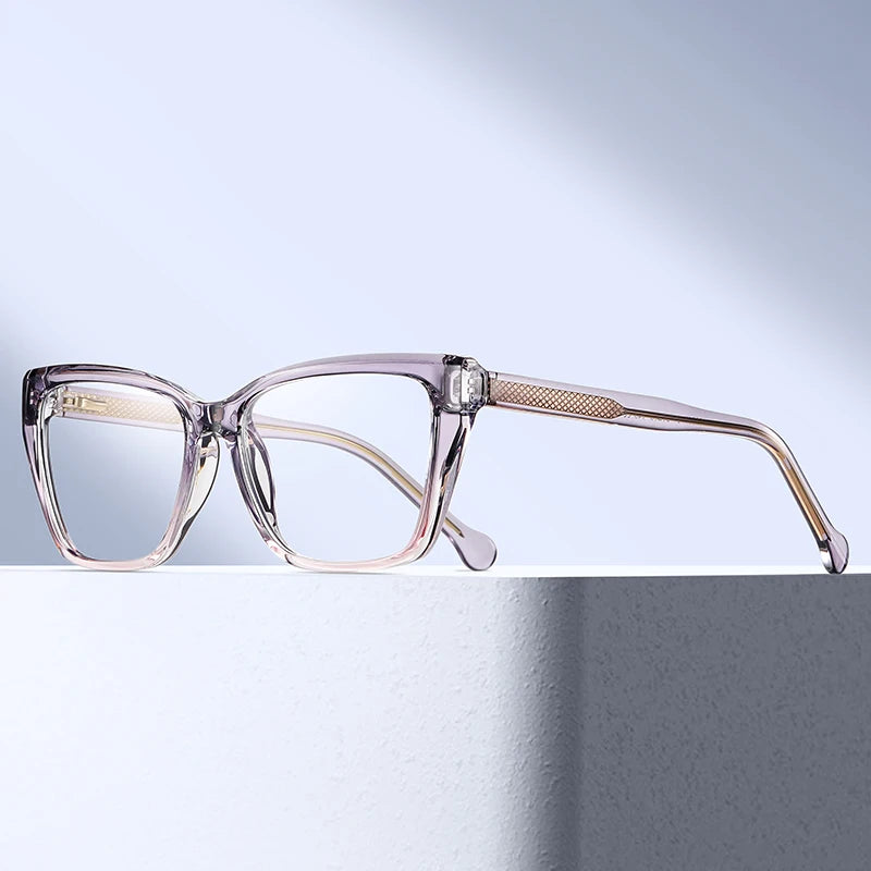 DOISYER DOISYER Women's TR90 Fashion Cat-Eye Transparent Frame Eyeglasses Spring Hinge Anti Blue Light Prescription Eyeglasses