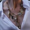 ZA Pearl Leaf Rose Flower Necklace for Women Jewelry Vintage Alloy Leaves Tassel Pendant Necklaces Set