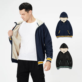 Wholesale Full Zip Hoodies With Warm Fleece Lining Custom Logo Polyester Knitted Zipper-up Hoodie