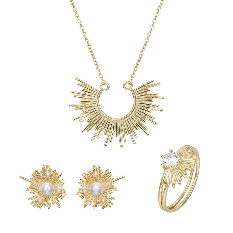 Daidan Sun Jewelry Set Gold Luxury Strip Exaggerated Big Gold Plated 925 Silver Jewelry Set
