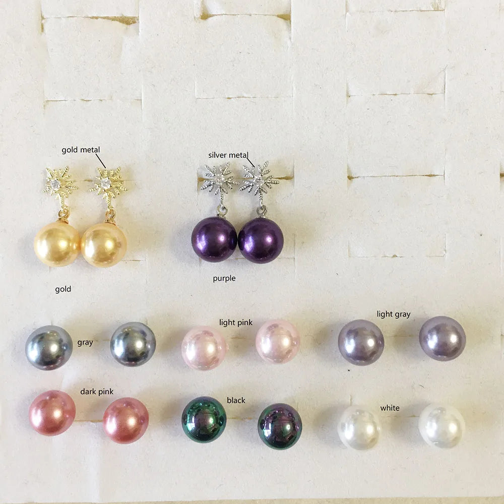 925 Silver Earringwholesale Fashion Mother of Pearl Shell Pearl 10 mm Perfect Round Jewelry Earrings Drop Silver Earrings