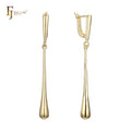 FJ Fallon Fashion Jewelry Long Teardrop Drop Clip-On Earrings Plated in 14K Gold Brass Based