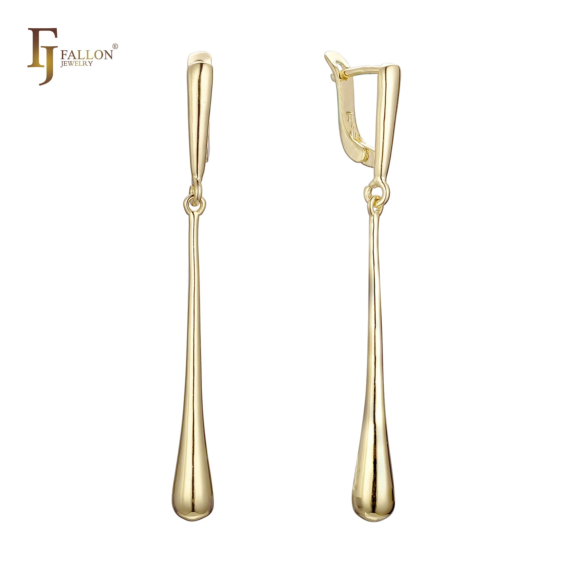 FJ Fallon Fashion Jewelry Long Teardrop Drop Clip-On Earrings Plated in 14K Gold Brass Based