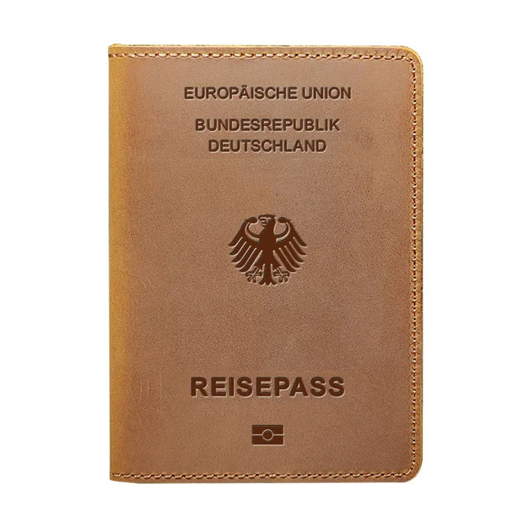 Yamo Fashion German Passport Holder Genuine Leather Travel Wallet No Closure