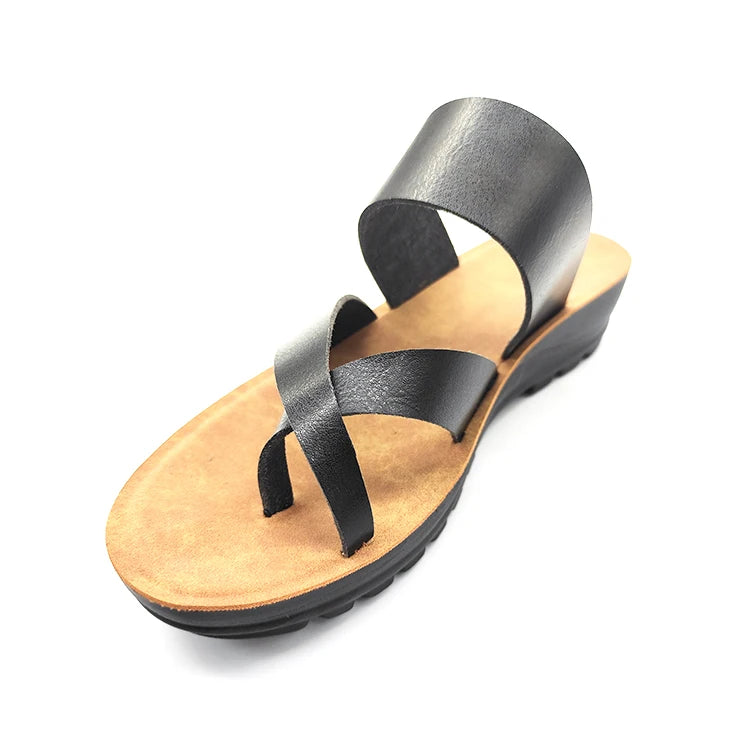 Wholesale Customized Handmade 5cm Height Microfiber Leather Summer Outdoor Waterproof Lightweight Ladies Shoes Wedge Sandals MegaBDM