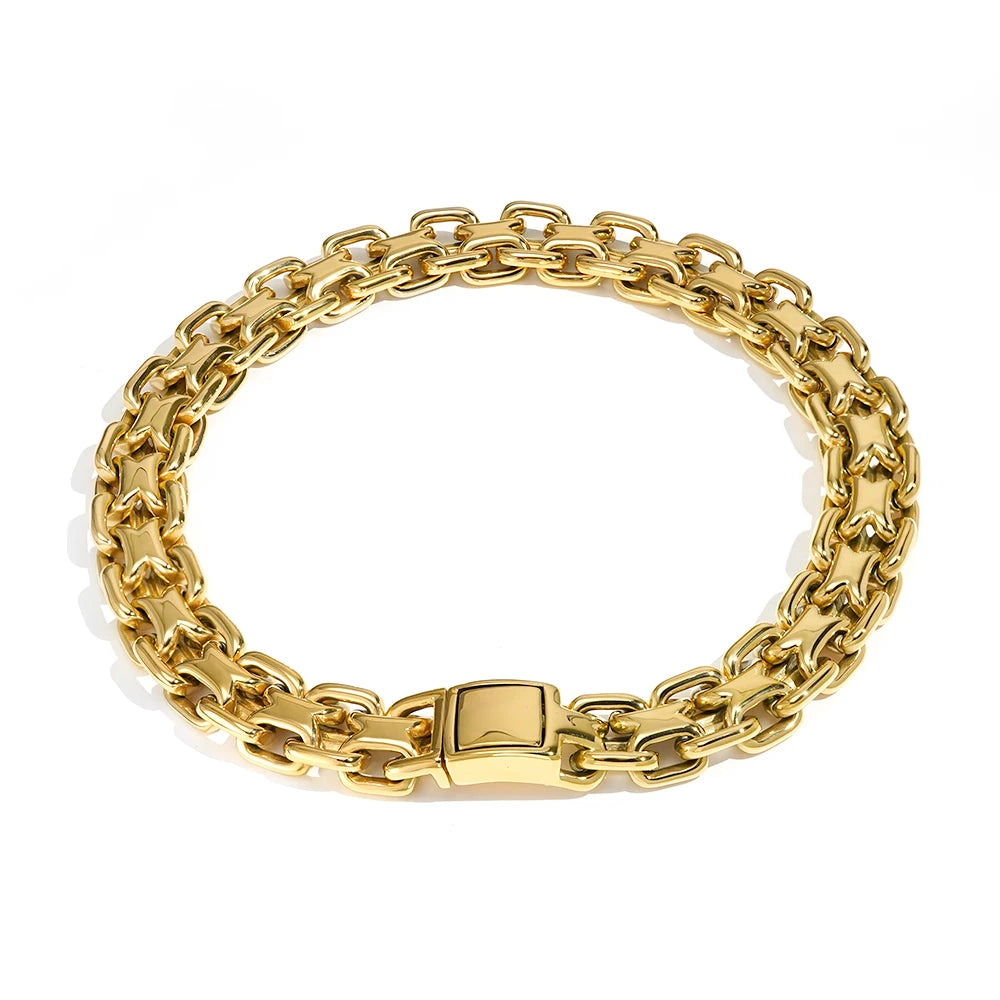 18K Gold Plated Stainless Steel Jewelry Chunky Exaggerated Chain Square Button  Necklace Waterproof Punk Hiphop Necklace P253554