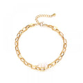Simple Trendy Jewelry Double Layer Paper Clip Chain Gold Plated Stainless Steel Pearl Bracelets