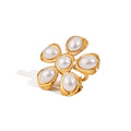 Vintage Pearl Flower Ring Adjustable 18K Gold Stainless Steel Hammer Pattern Romantic  Flower Delicate Ring Minimalist Jewelry