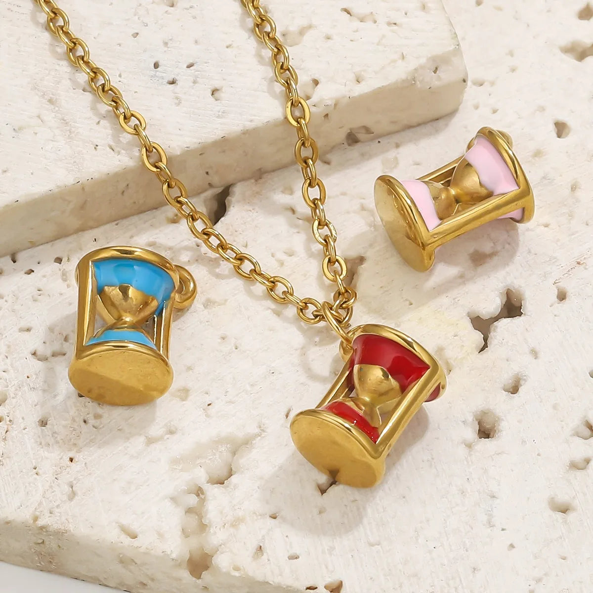18K Gold Plated Enamel Hourglass Charm Sand Timer Pendant for Earrings Necklace Stainless Steel Jewelry Making Accessory