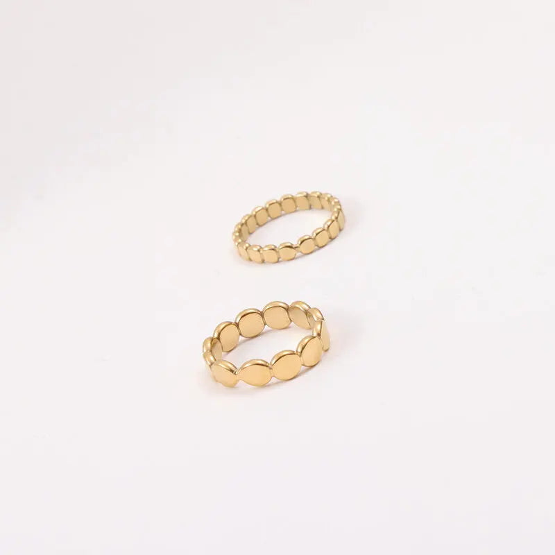 Fenny 18K Gold Plated WholeSale Tarnish Free Waterproof Simple Unique Band Beads Oblate Stainless Steel Ring for Women