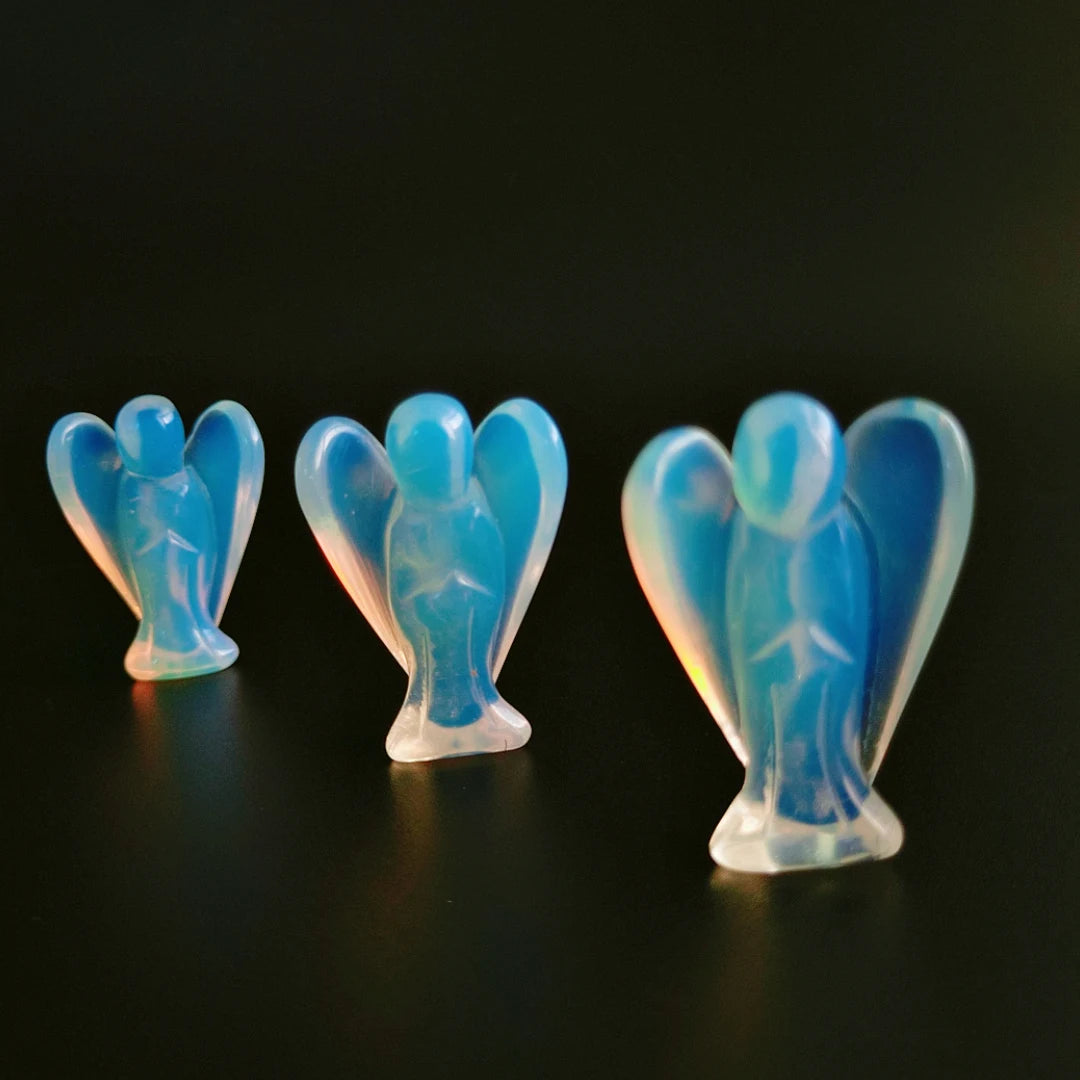 Huiying Hot Sale Natural Carved Various Kinds of Crystal Chinese Opalite 1.5 Inch Angel Head Ornament Crafts