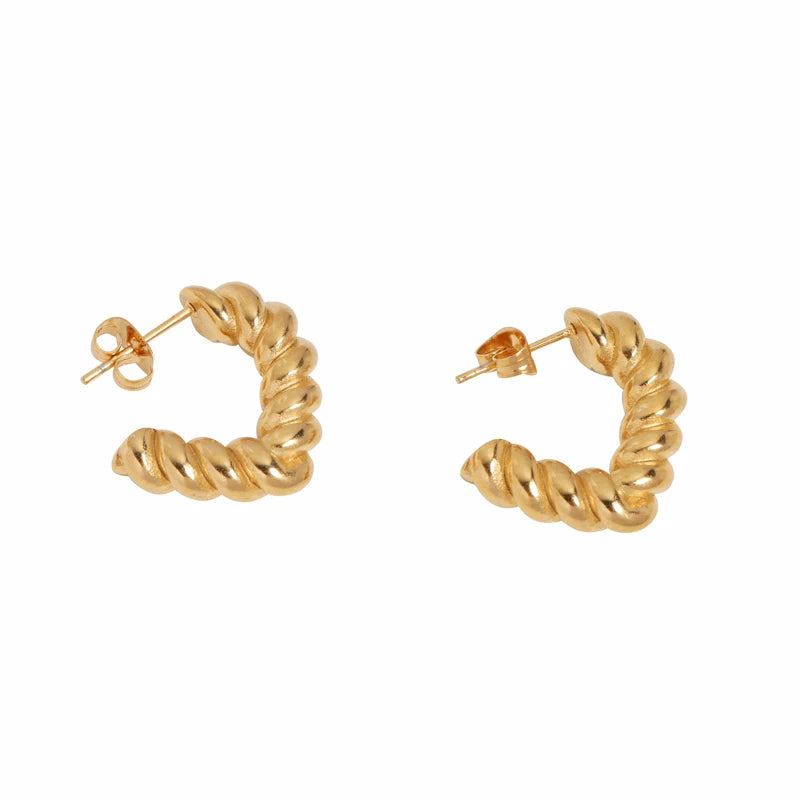 18k Gold Plated Non Tarnish & Waterproof Simple Rope Hoop Earring Fashion Jewelry