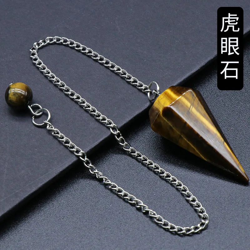 HUIYING Pyramid Reiki Pendulum Natural Energy Stone Amulet Healing tiger eye Pendant Meditation Hexagonal Pendulum jewelry