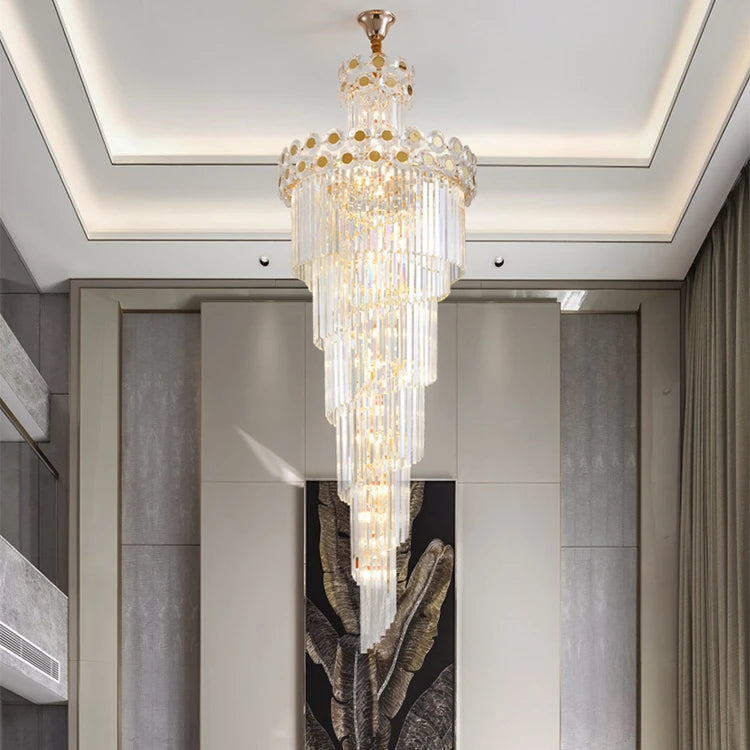 High Quality Crystal Luxury Stair Ceiling Chandeliers Lights Italian Round Gold Stainless Steel Pendant Lamp Modern Chandeliers