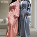 On Sale 9.9 Satin Material Pretty Pattern Loose Sleeves With Feather Cuff Elegant Cardigan Luxury  New Muslim Abaya 1950#