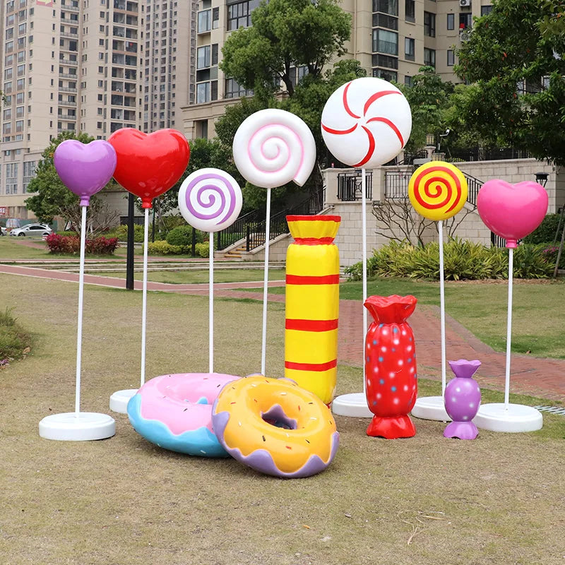 Modern Art Giant Fiberglass Resin Candy Pop Christmas Ornaments for Candy Store Fixtures Display