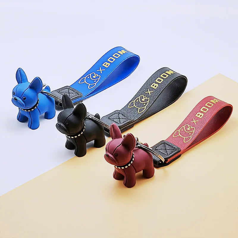 Cute French Bulldog PVC Cartoon Animal Durable Carabiner Keychain Pendant for Car and Backpack Accessories