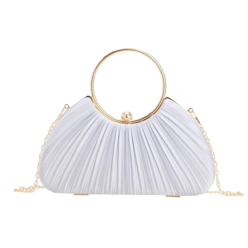 Women's Fashionable Evening Clutch Bag New Pleated Design Acrylic Waterproof Zipper Closure Polyester Lining Single Strap 20L
