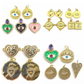 Mini Gold Plated Cubic Zirconia CZ Micro Pave Heart Charm Lock ShapeD Oval Sun and Moon Pendants for Necklace Jewelry Making