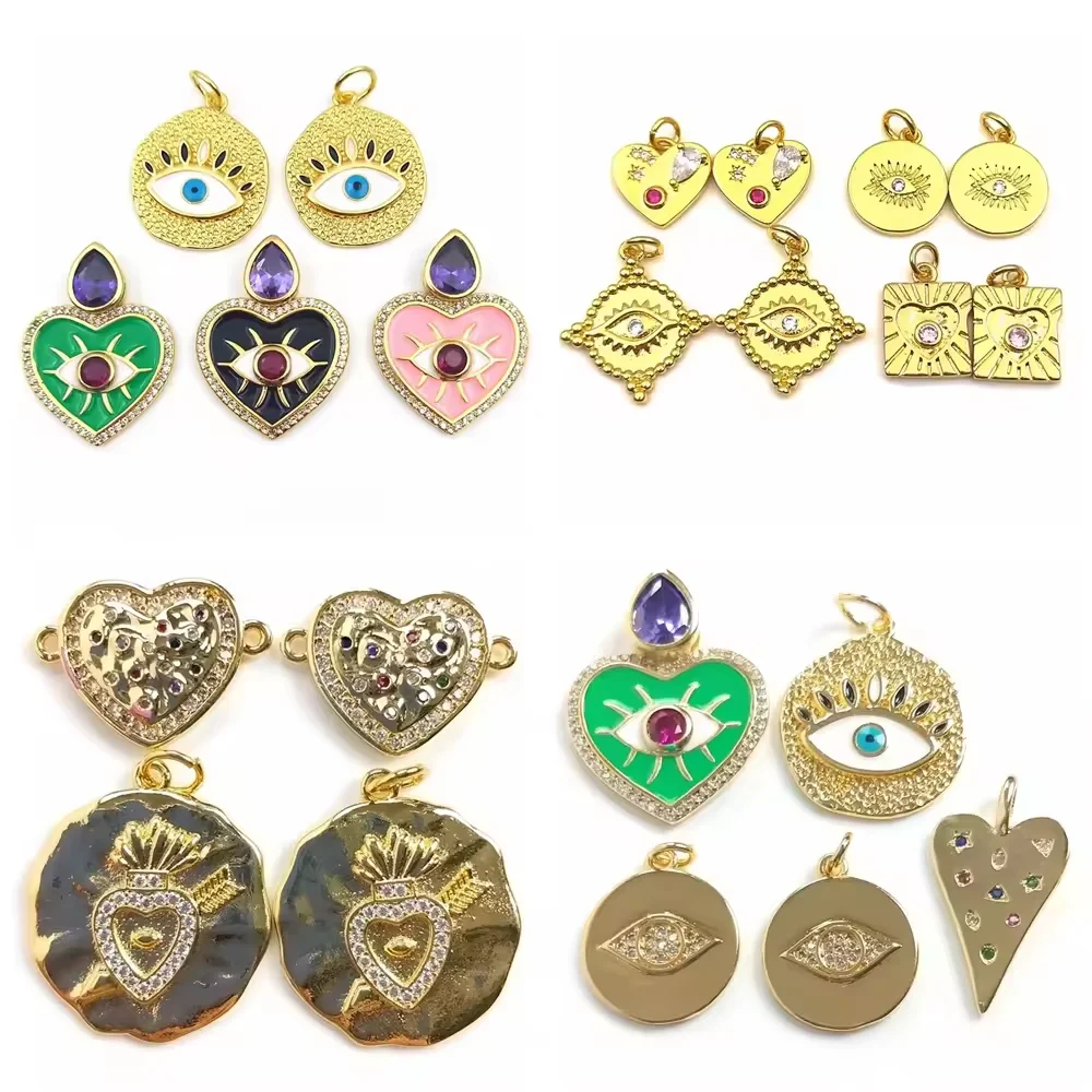 Mini Gold Plated Cubic Zirconia CZ Micro Pave Heart Charm Lock ShapeD Oval Sun and Moon Pendants for Necklace Jewelry Making