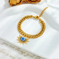 Fashion Tarnish Free Double Layer 18k Gold Plated Stainless Steel Zircon Blue Devil Eye Bracelet for Women Jewelry