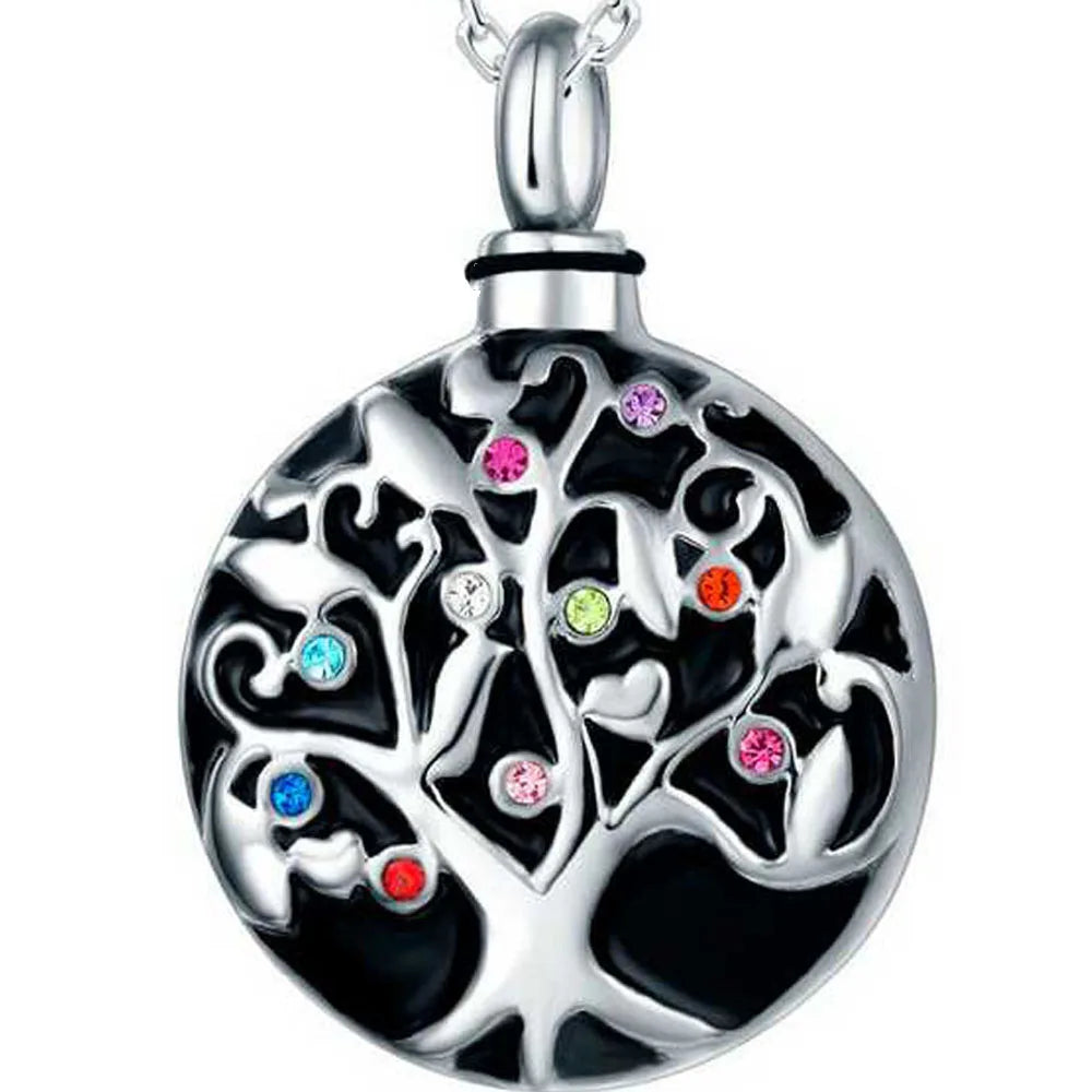 Wish Family Bone Ash Pendant Circle Tree of Life Necklace Grandpa Urn Cremation Funeral Jewelry