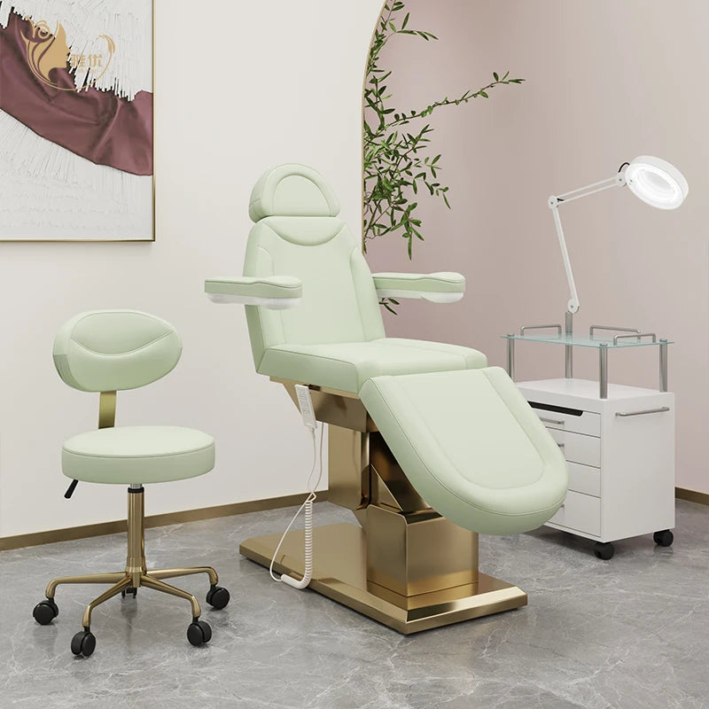 Gold-plated Green Metal Beauty Bed with 3 Motors Customizable Salon Massage Table