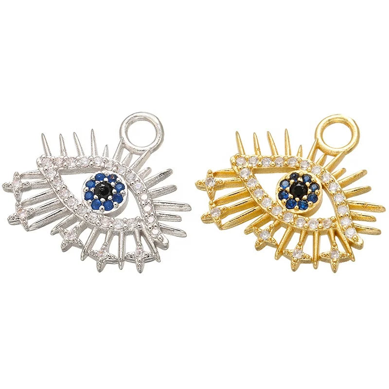 Fashion Personalized 18x20mm Gold Rhodium Rhinestone Eye Charms Pendants for DIY Jewelry Earrings Making