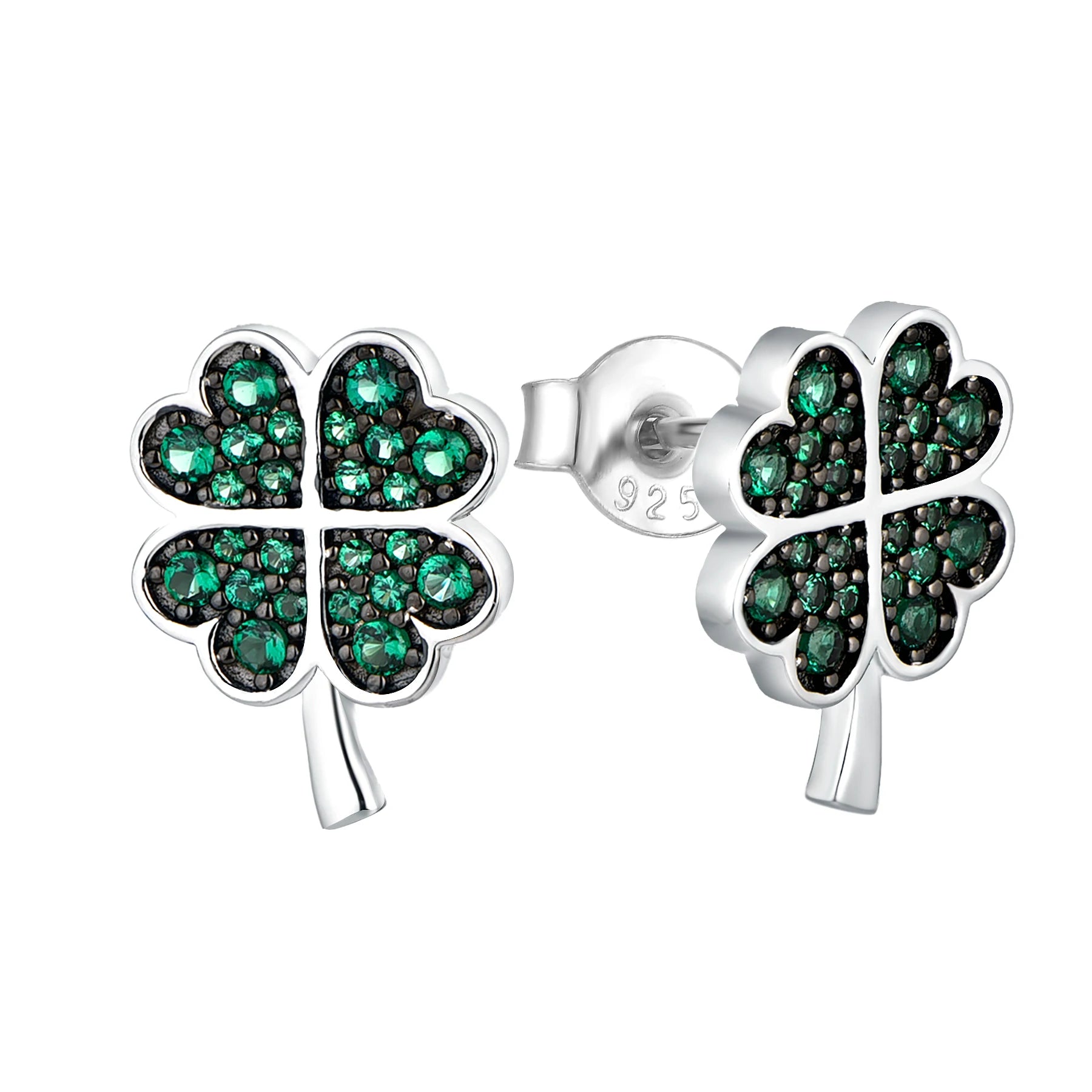 925 Sterling Silver Four-Leaf Stud Earrings for Women Colored Diamond Rhodium Black Gold Plating Simple Small Design Zircon