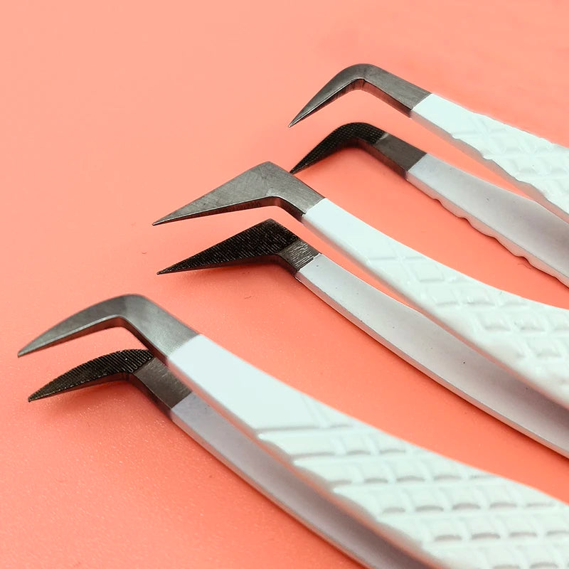 Custom Logo Fiber Tip Lash Tweezers Strong Hold Pink Black Fiber Tip Tweezers for Eyelash Extension
