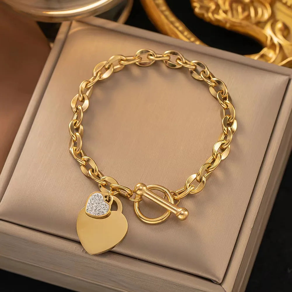New Fashion Trending Heart Pendant Design Stainless Steel Material Gold Silver Rose Gold Plated   Accessory Bracelet for Women