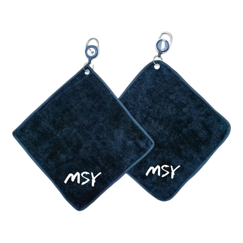 Cotton Velour Golf Towel Custom Embroidered Logo Black Golf Ball Cleaning Towel with Reel Clip