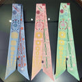 2021 Spring Flowers Printed Polyester Hair Scarf Imitated Silk Designer Skinny Handle Bag Scarfs