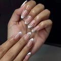 24 Pcs Minimalist French White-edged Silver Artistic Lines Short Almond Press on Nails Artificial Fingernails Customize 3516