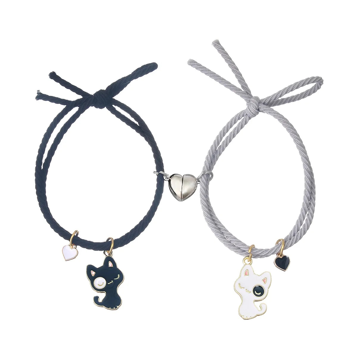 Pulsera De Pareja Stainless Steel Cat Charm Pendant Bracelet for Men Women Magnet Heart Attract Each for Couple Bracelet Se