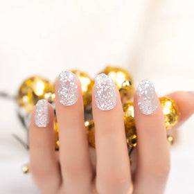 Silver Glitter Real Nail Polish Stickers 2 in 1 Peel off Soak off Eco-Friendly Nail Wraps