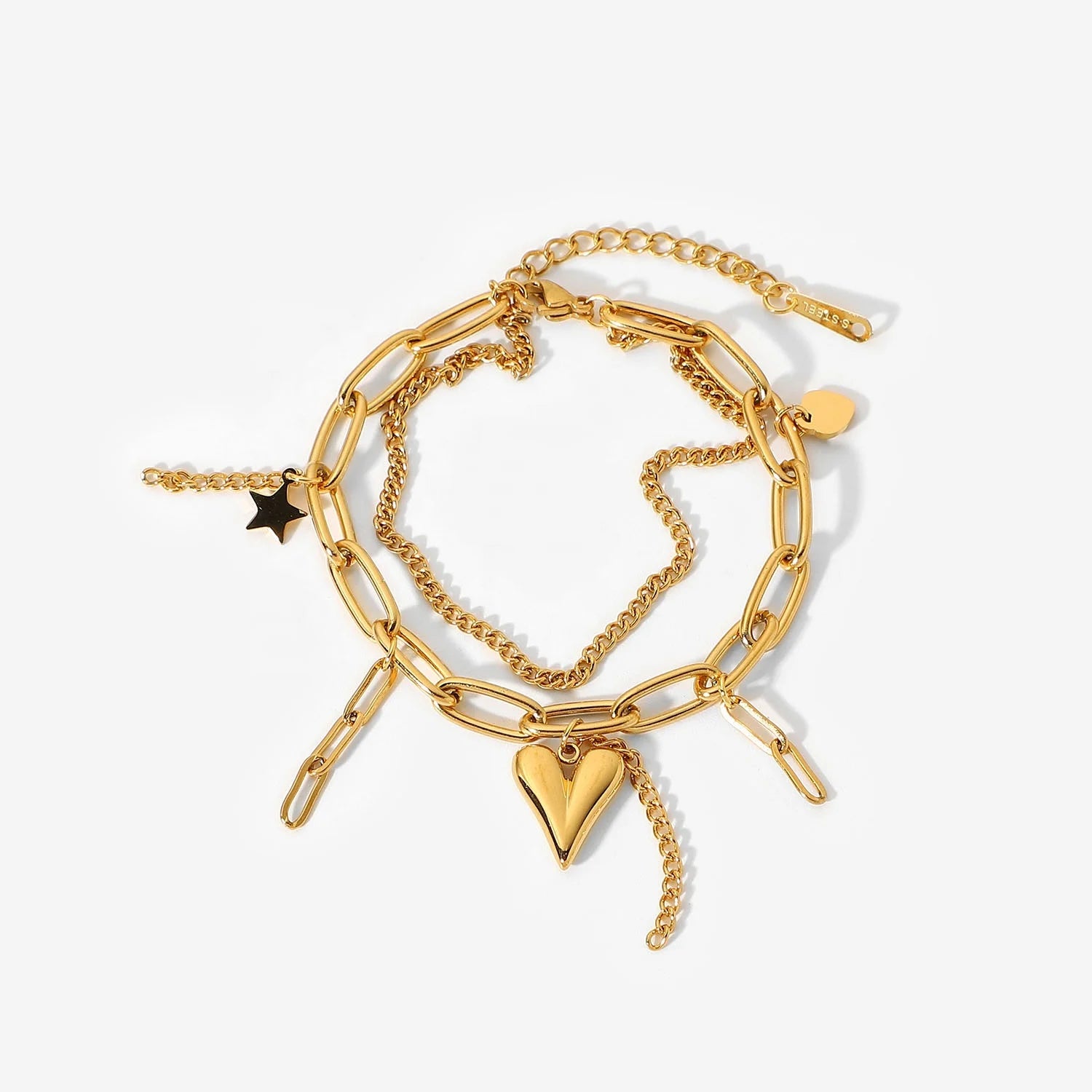 Personalized Trendy Zircon Tarnish-Free Stainless Steel Heart Pendant Gold Plated Chain & Link Bracelets for Wedding Gift