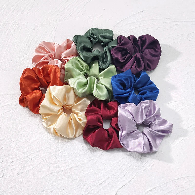 Wholesale Custom Solid Color Hair Scrunchies Elastic Hair Band Hair Ties Girls Satin Scrunchies Women Girls