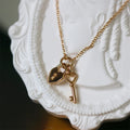 Minimalist Pure Silver Jewelry Women Gold Plated Key and Lock Charm Necklace