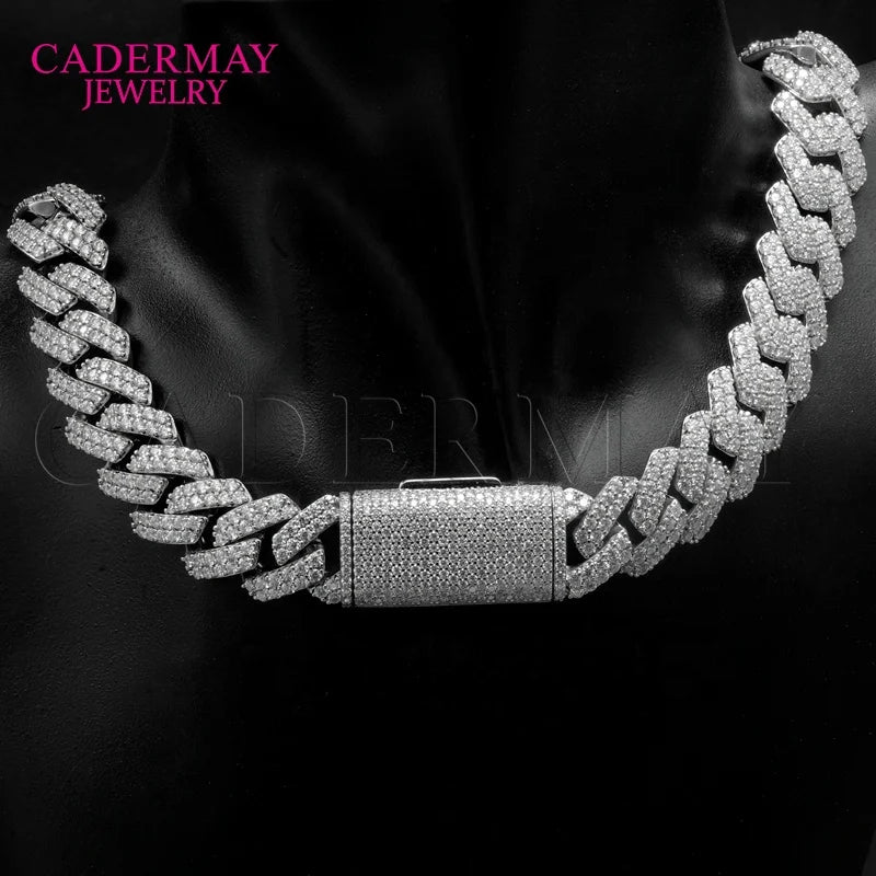 Long Clasp 14mm Silver925 Cuban Chain Necklace Hiphop 2 Rows Moissanite Iced Out Pass Diamond Tester Cuban Link Chain Men Gifts