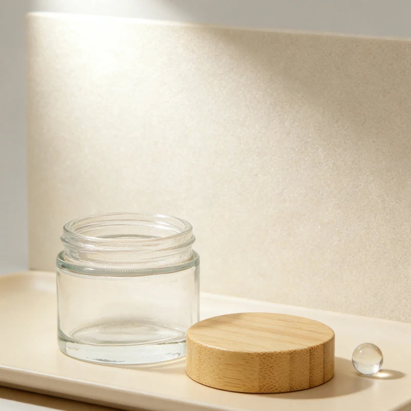 Refillable Customized 20g 50g 60g 100g 200g Glass Jar with Bamboo Lid for Cosmetic Packaging