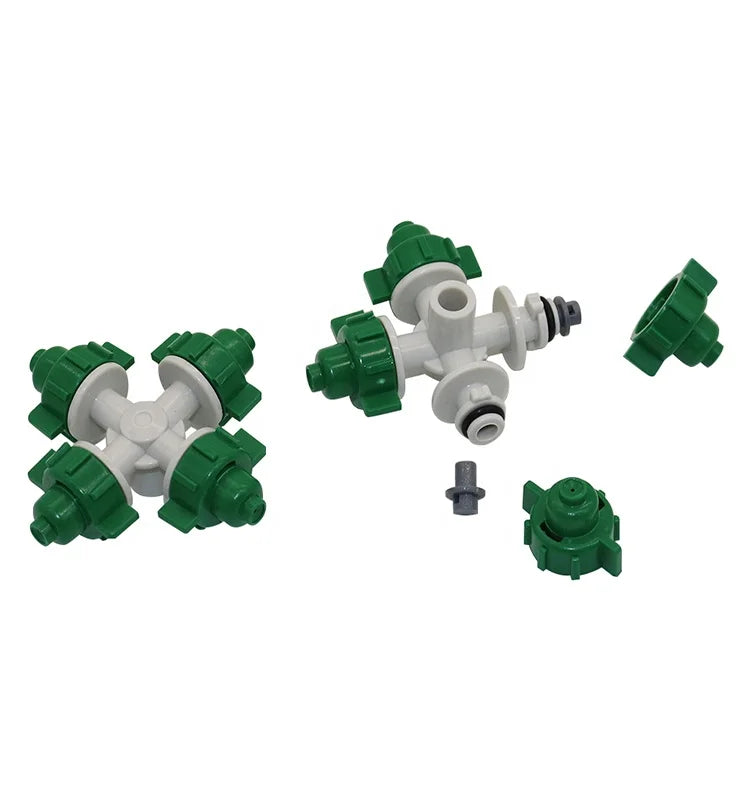 4 Way Mist Spray Nozzle Atomization Cross Micro Sprinkler for Greenhouse Cooling Garden Irrigation Fogger Sprinkler